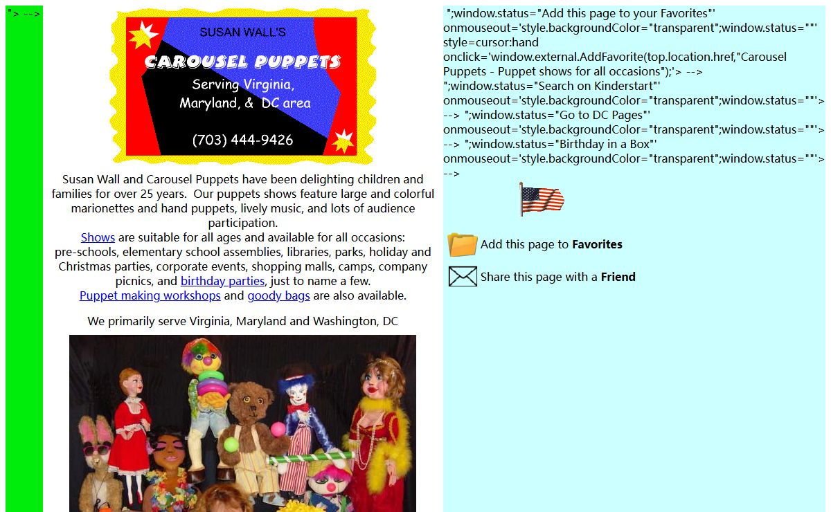 Carousel Puppets: Puppets for all occasions -- Birthday parties, schoools, libraries, shopping malls and more. . .
