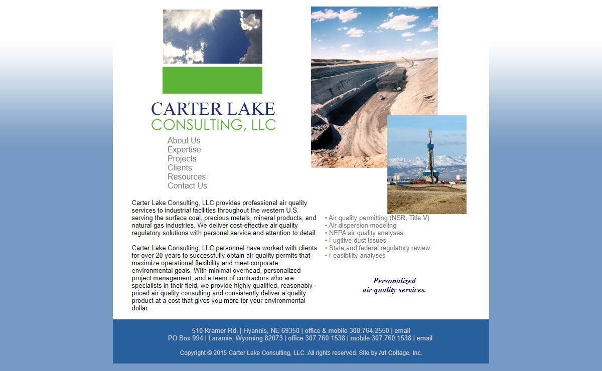 Carter Lake Consulting, LLC providing professional environmental air quality regulatory services permitting, modeling, to surface coal mining, precious metals, mineral products, and natural gas industries in Wyoming, Montana, Alaska, Utah, Colorado and the western U.S.