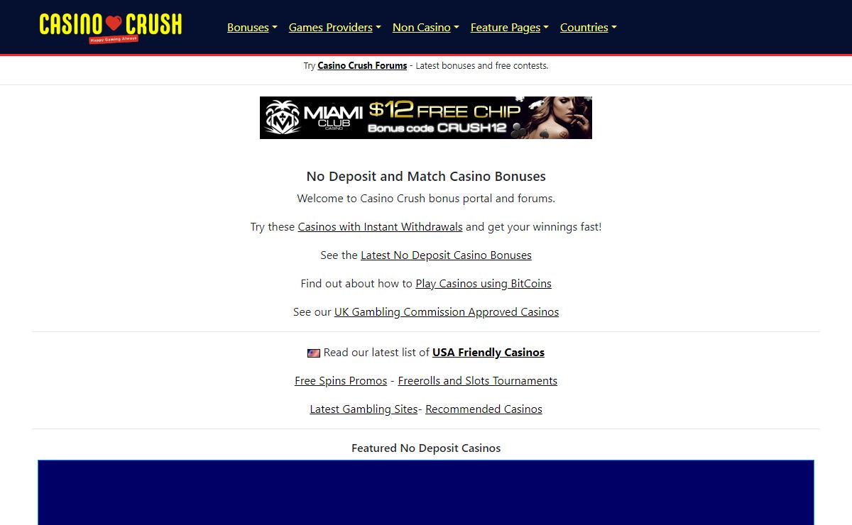 Casino Crush - No Deposit Casinos, Poker and Bingo Bonuses