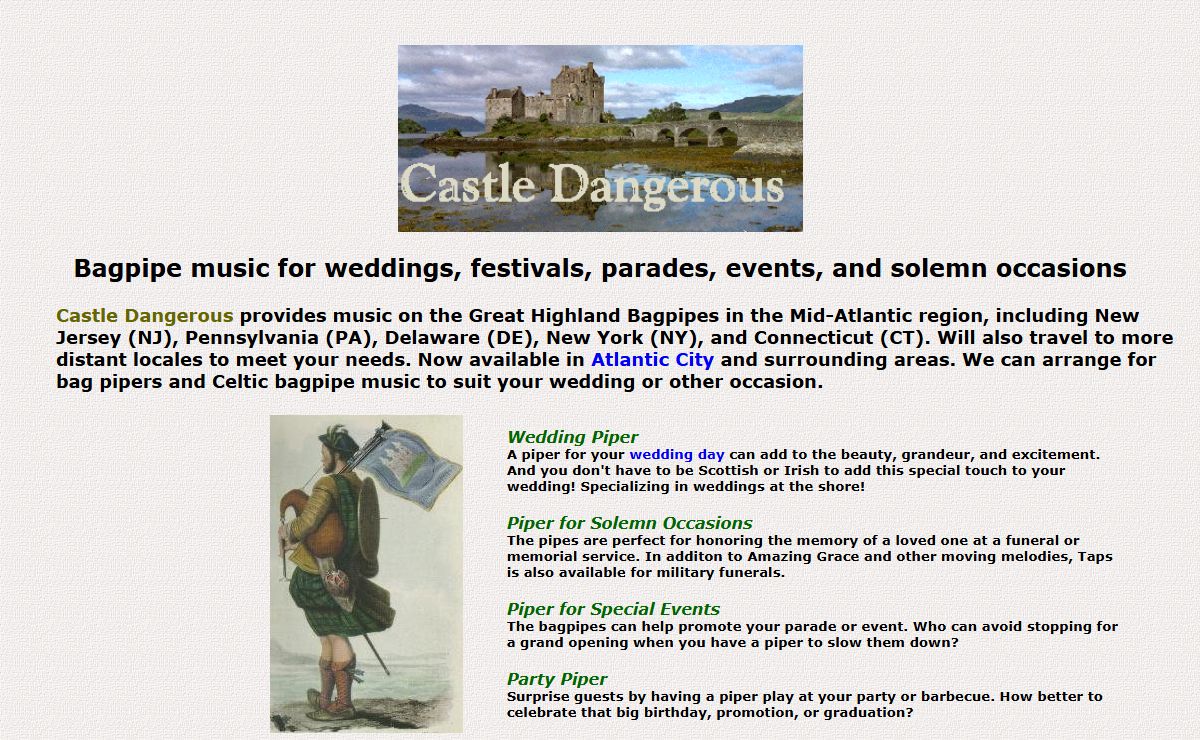 Wedding Piper NJ at Castle Dangerous Bagpipes of