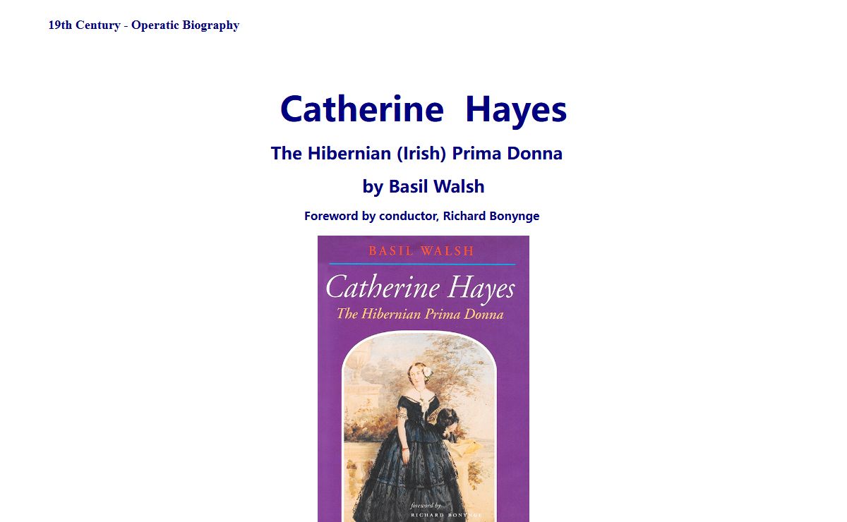 Catherine Hayes - Internationally renowned Irish prima donna