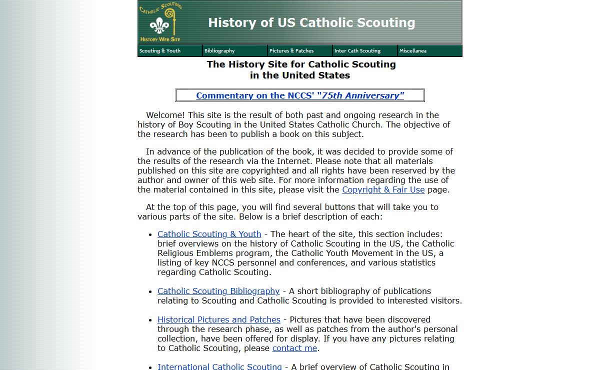 US Catholic Scouting History Web Site - The history of Catholic Scouting in the United States: 1910 - 2008