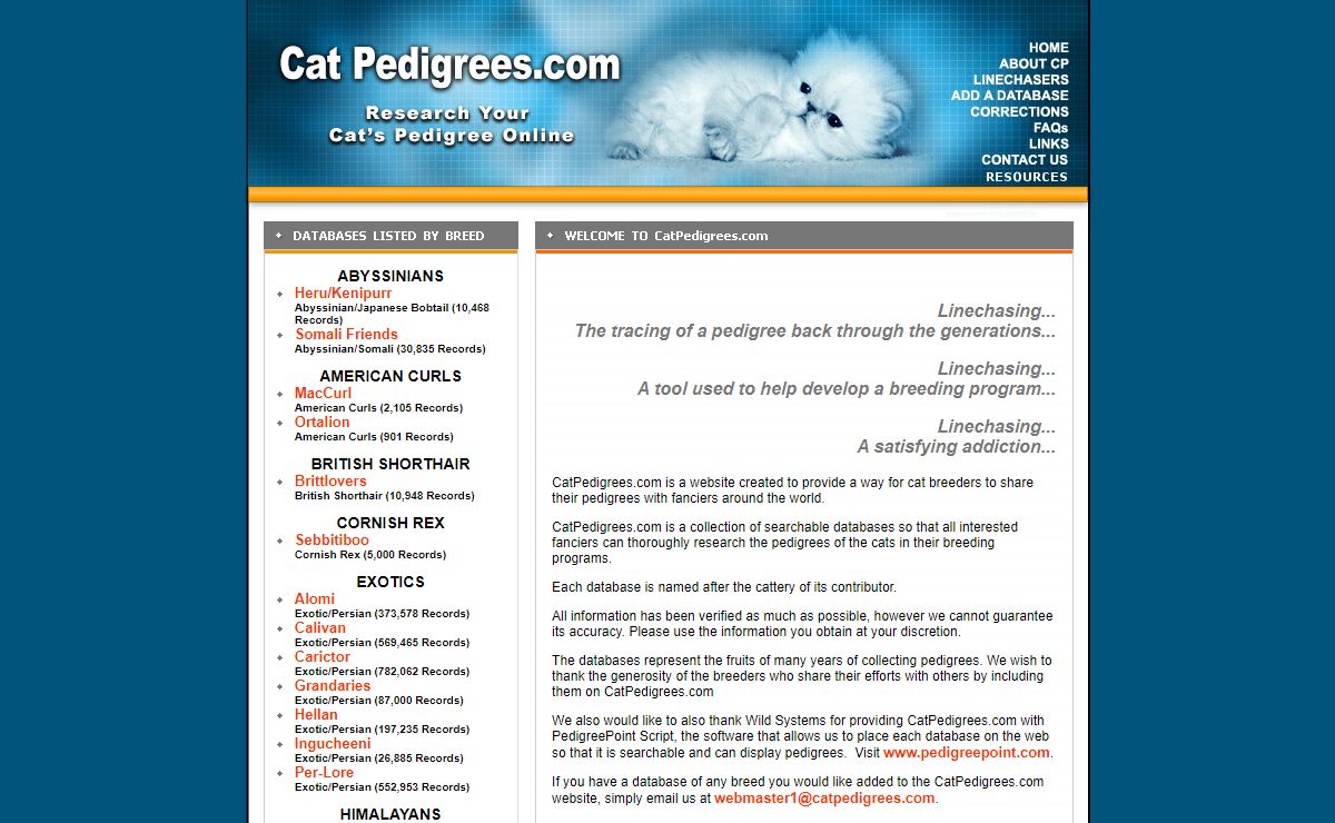 :: Cat Pedigrees.com :: The Online Resource of Searchable Pedigreed Feline Databases