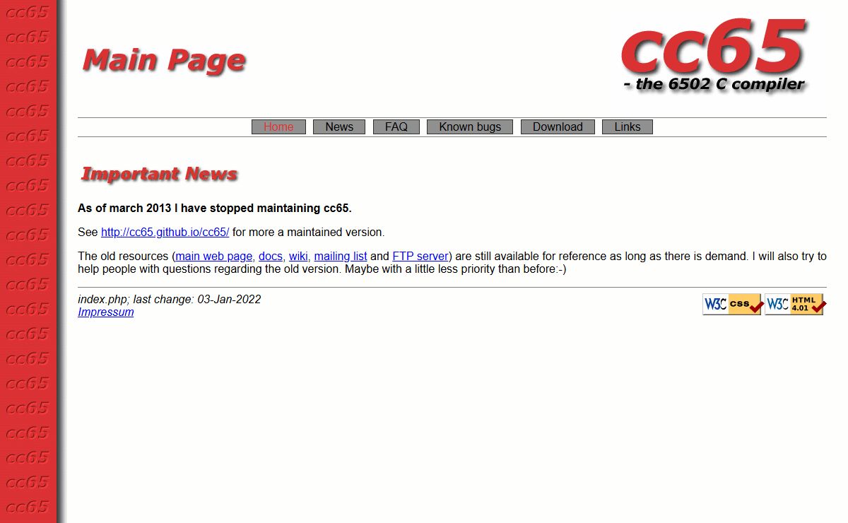 cc65 - a freeware C compiler for 6502 based systems