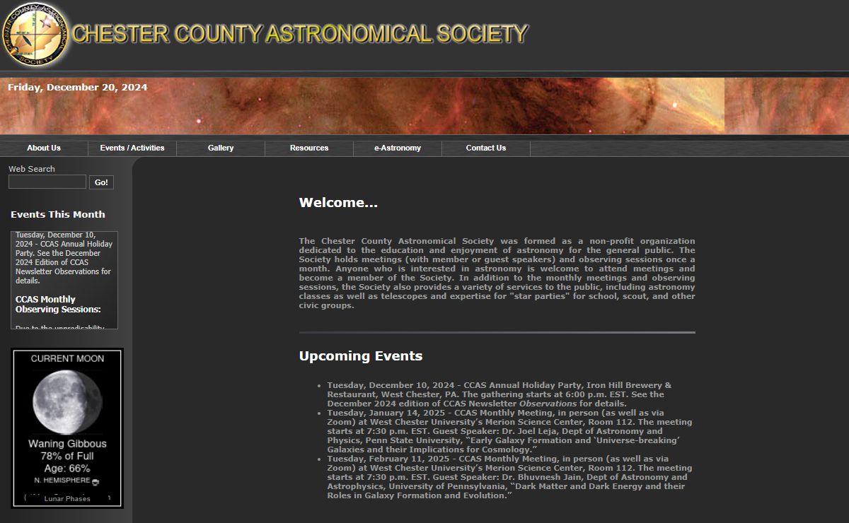 Welcome to the Chester County Astronomical Society