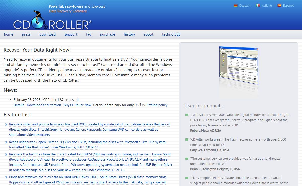 Recover files data from CD, DVD, flash card, hard drive with CDRoller