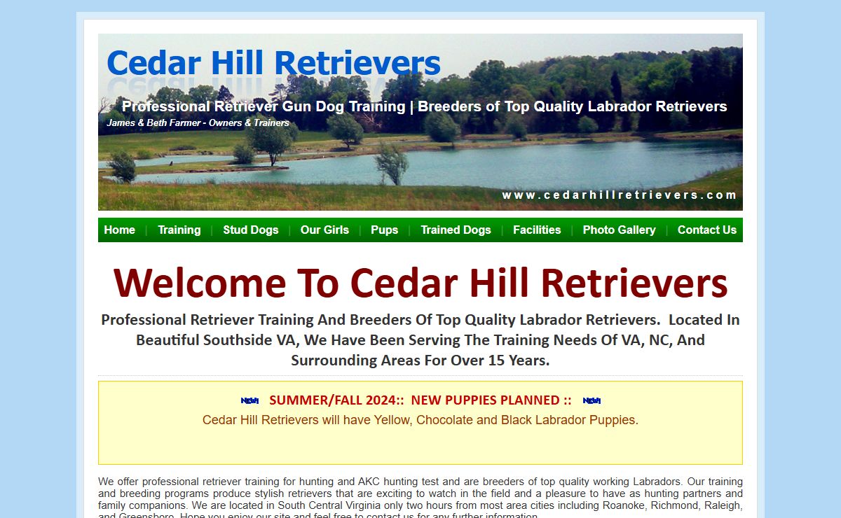 Professional Labrador Training & Breeding in Southside Virginia & North Carolina :: Cedar Hill Retrievers