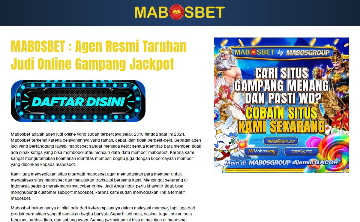 Mabosbet : Agen Resmi Taruhan Judi Online Gampang Jackpot