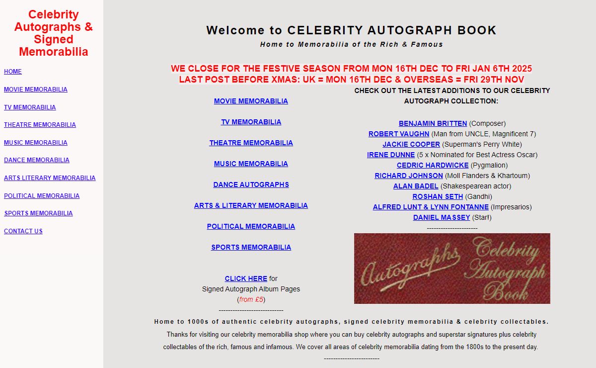 Celebrity Autograph Book Signed Celebrity Memorabilia Collectables