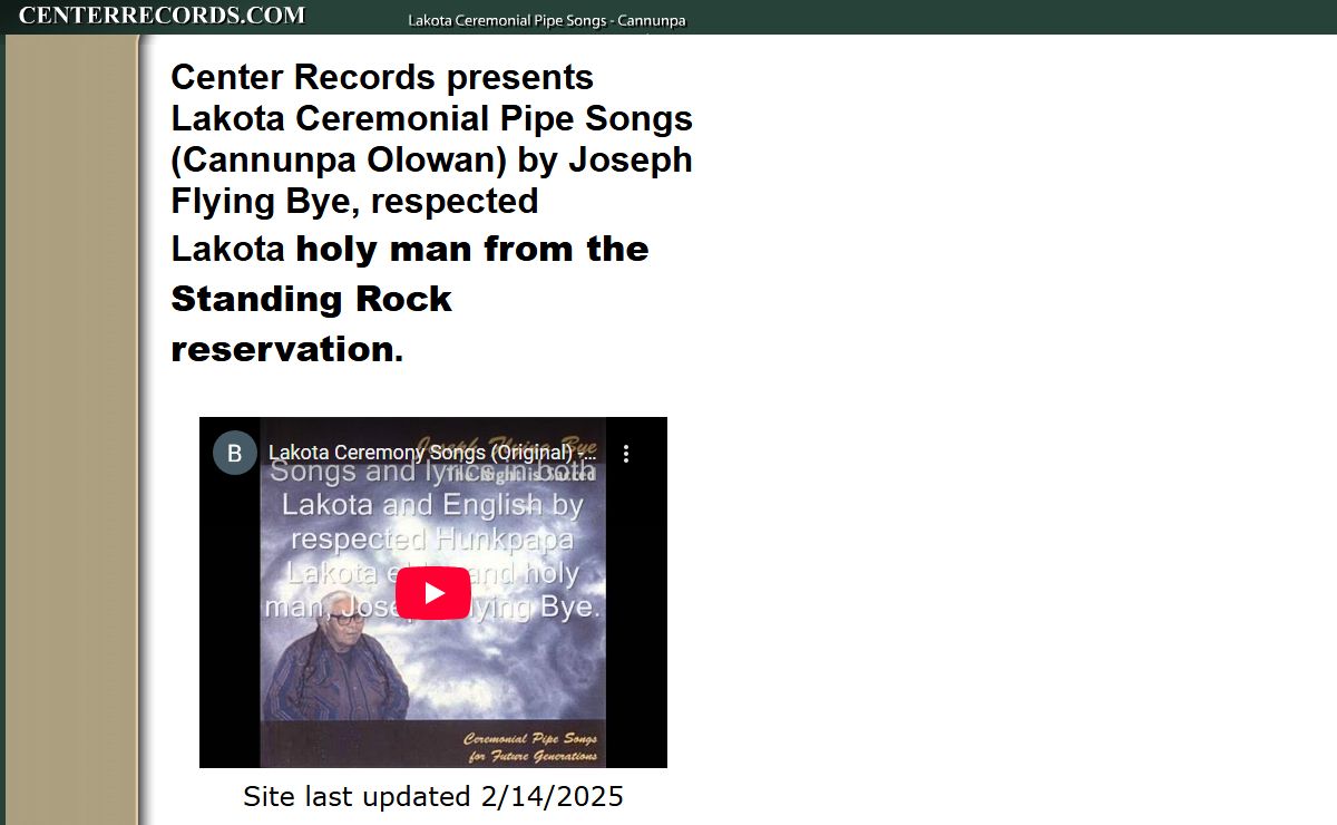 Lakota Ceremonial Pipe Songs - Cannunpa Olowan