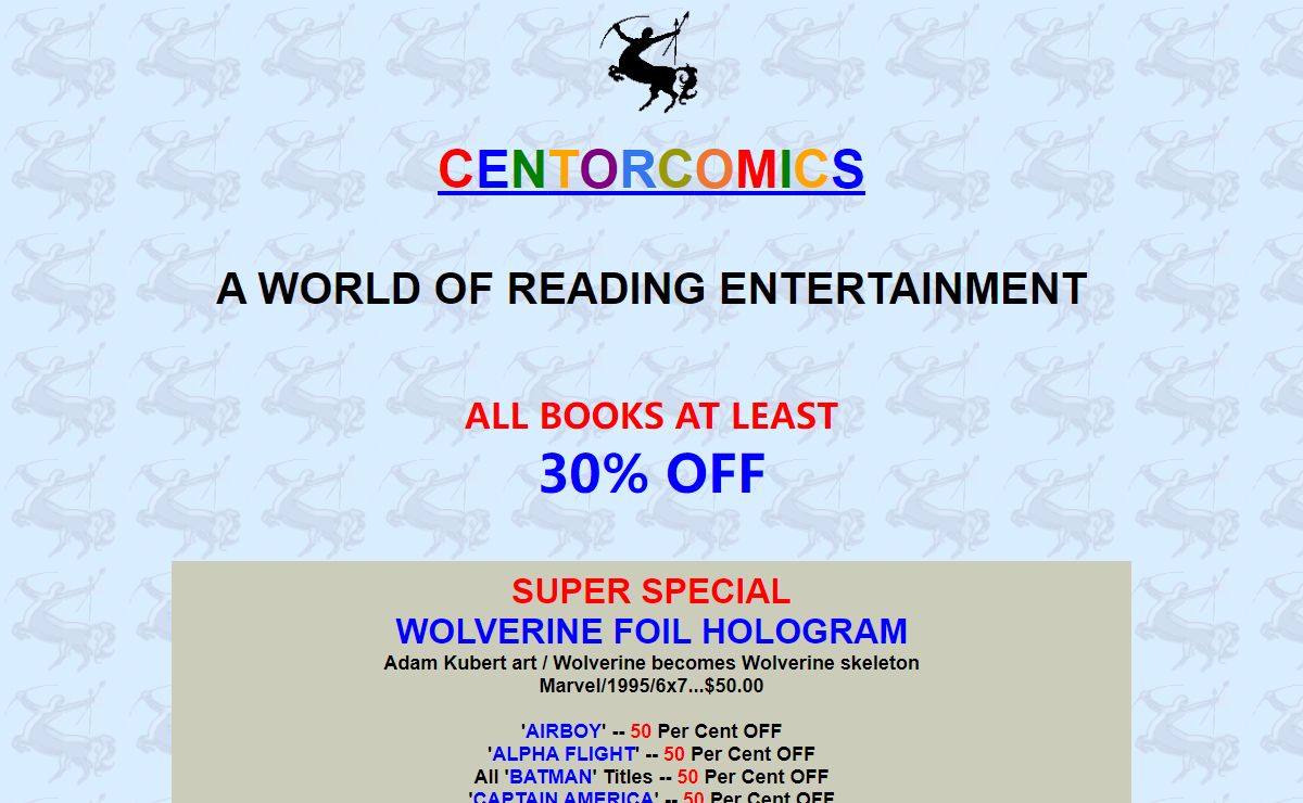 COMICS, CARDS, POSTERS, RECORDS -- FROM CENTORCOMICS