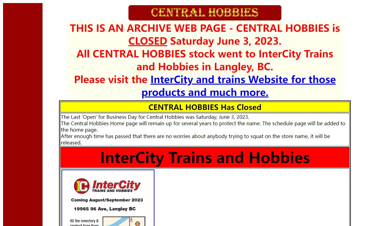 Central Hobbies Home Page