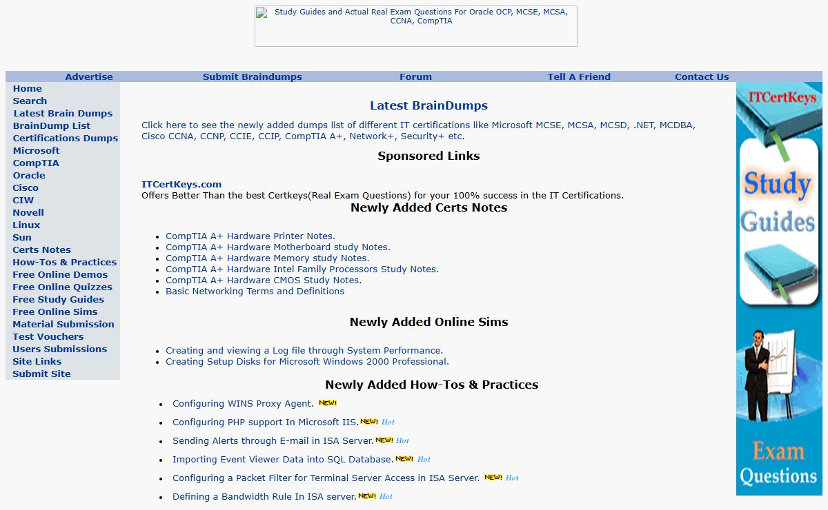 Certs Braindumps! Practice Exams, Questions, Articles, Notes, dumps, and Study Guides