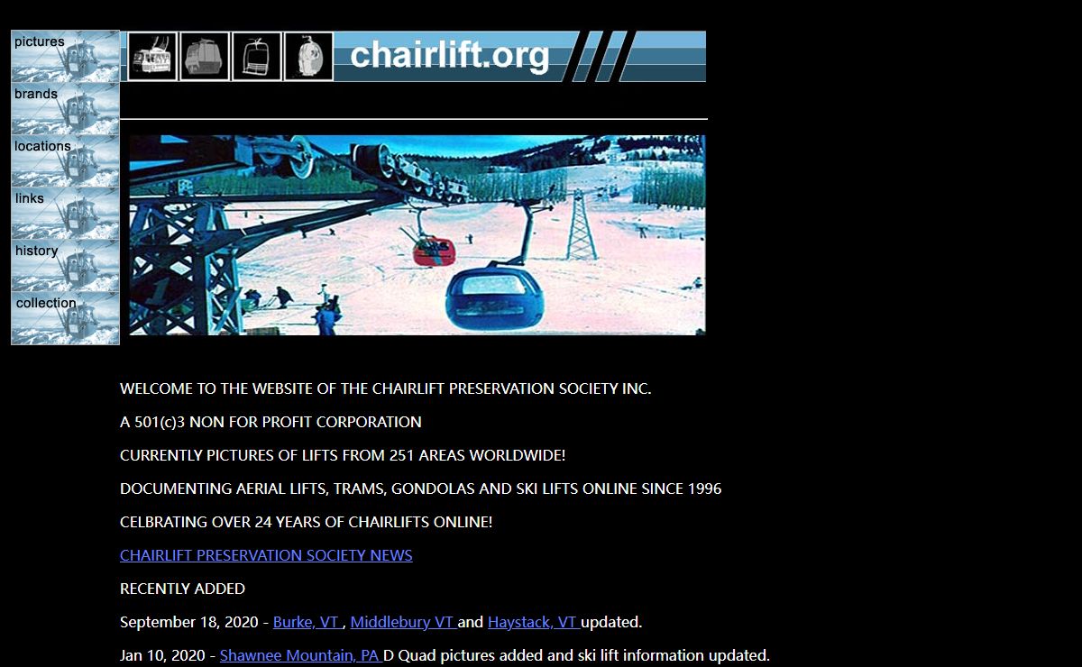 chairlift.org, skilifts, gondolas, tramways and their history.