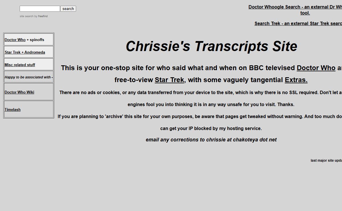 Chrissie's Transcripts web site