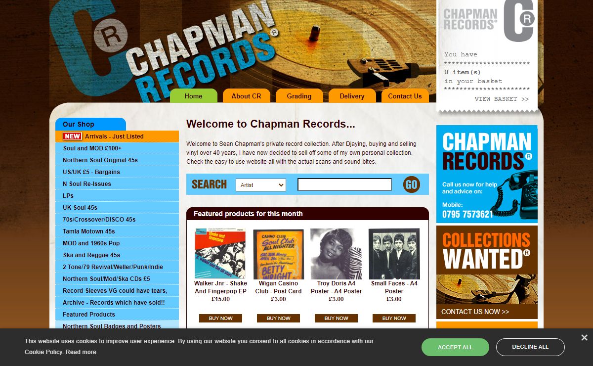 Chapman Records | Northern Soul 45s | MOD Originals | Ska 45s | Punk LPs | Motown Originals | Indie LPs | Northern Soul Originals | MOD Badges | Tamla Motown 45s
