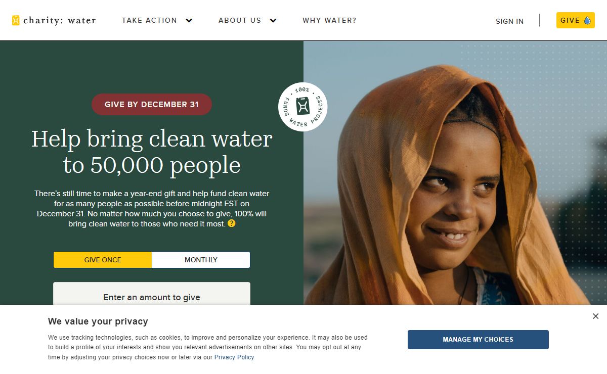 Give clean water this December | charity: water