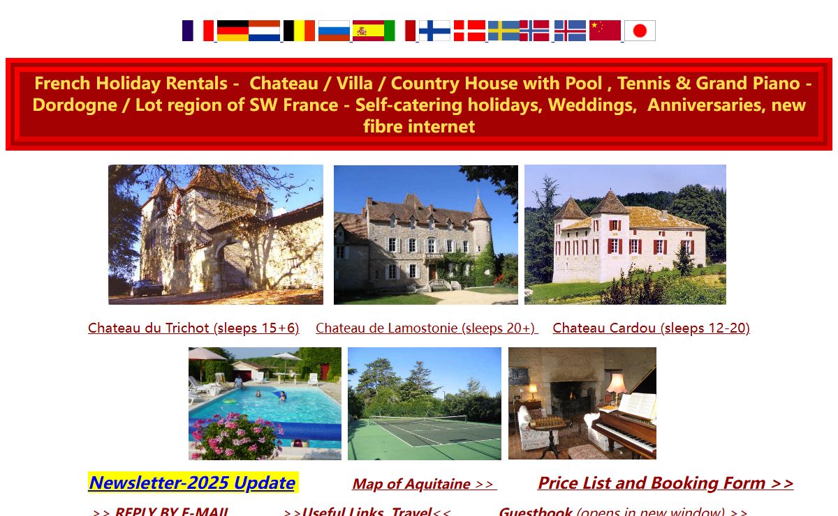 French holiday houses, chateau, villa, farm house to rent, with pool, fibre internet, tennis and grand piano in SW France - Weddings, Group Accommodation etc