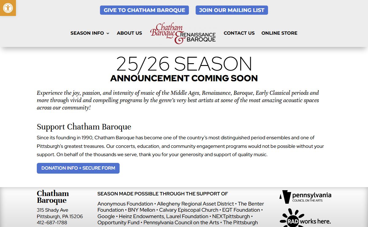 Chatham Baroque, Inc. | Pittsburgh-based baroque ensemble / presenter of Medieval, Renaissance, Baroque, and Classical music