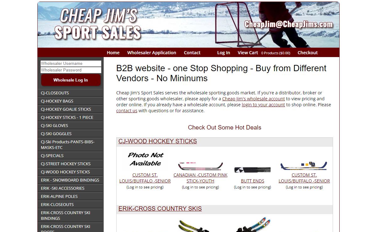 Wholesale Sporting Goods, Hockey Closeouts, One Piece Hockey Sticks, Jerseys, Hockey Pads and more from Cheap Jim's Sport Sales