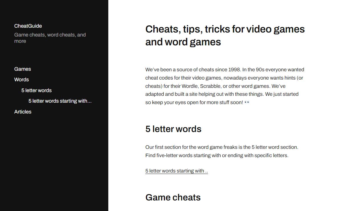 Cheats, tips, tricks for video games and word games - CheatGuide