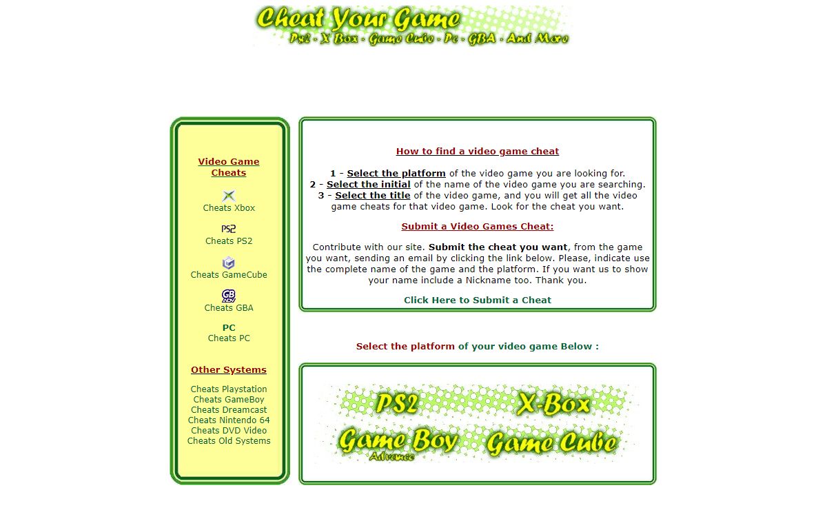 Video Game Cheats, Walkthroughs & Codes for all your games ! Cheat your game !
