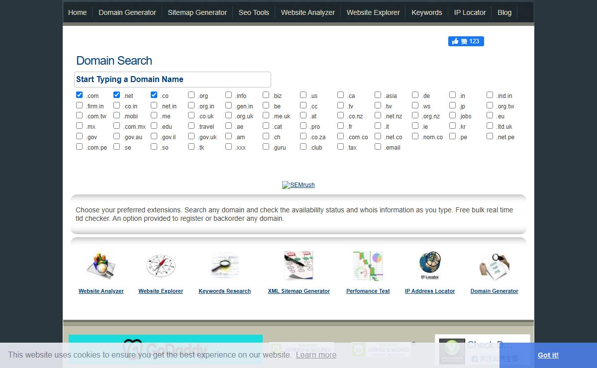 Search and register domain, check availability, find whois information.
