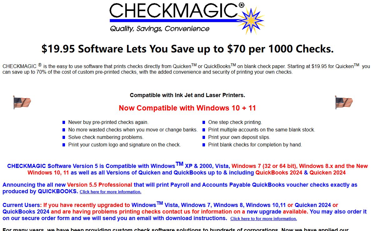 Quicken and QuickBooks users CHECKMAGIC saves 70% of the cost of checks