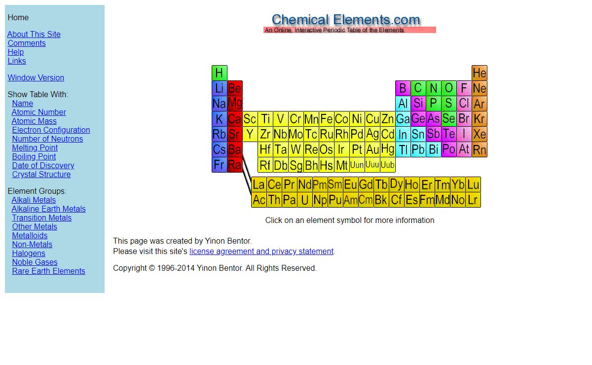 Chemical Elements.com - An Interactive Periodic Table of the Elements