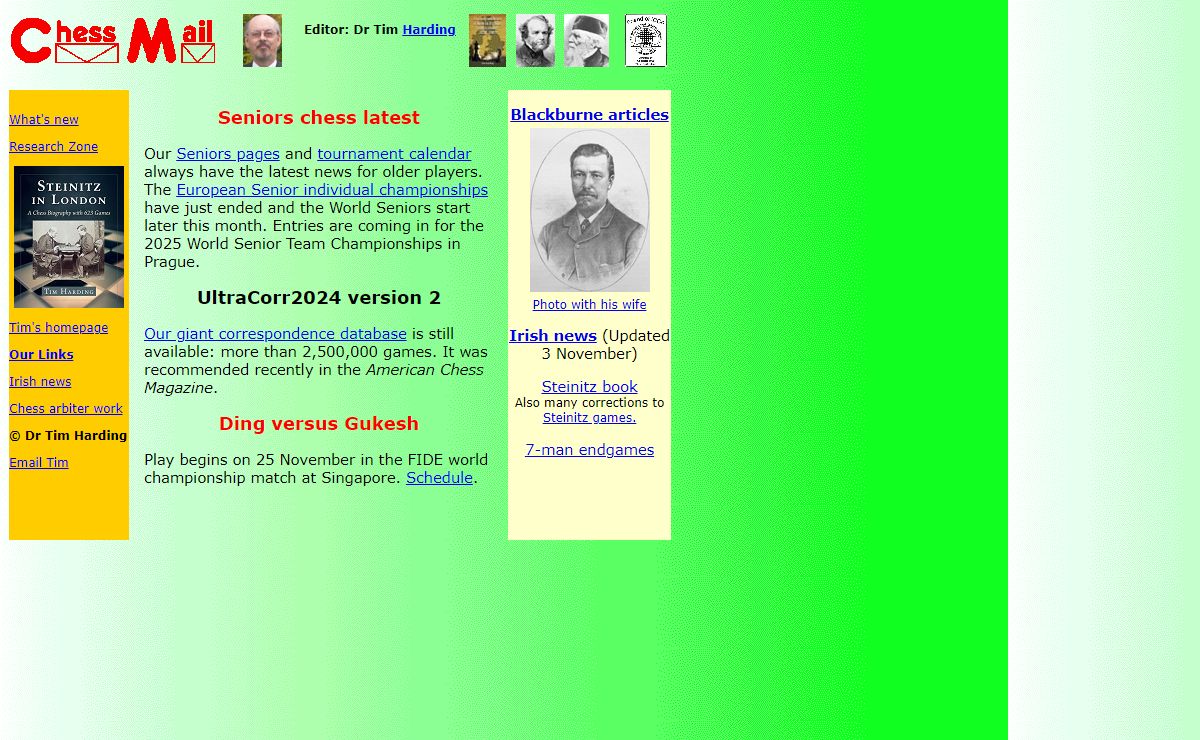 Chess Mail/Dr Tim Harding website index page
