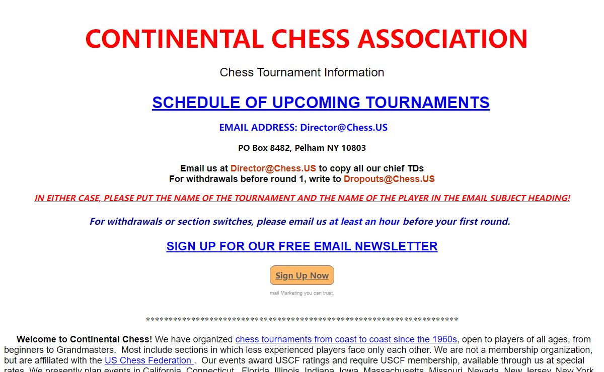 Continental Chess Association USA chess tournaments from coast to coast