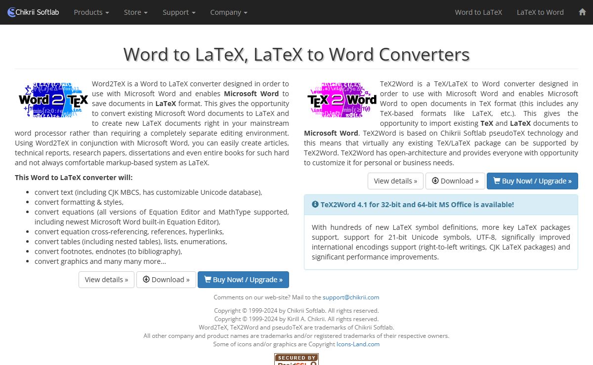 Word to LaTeX, LaTeX to Word Converters