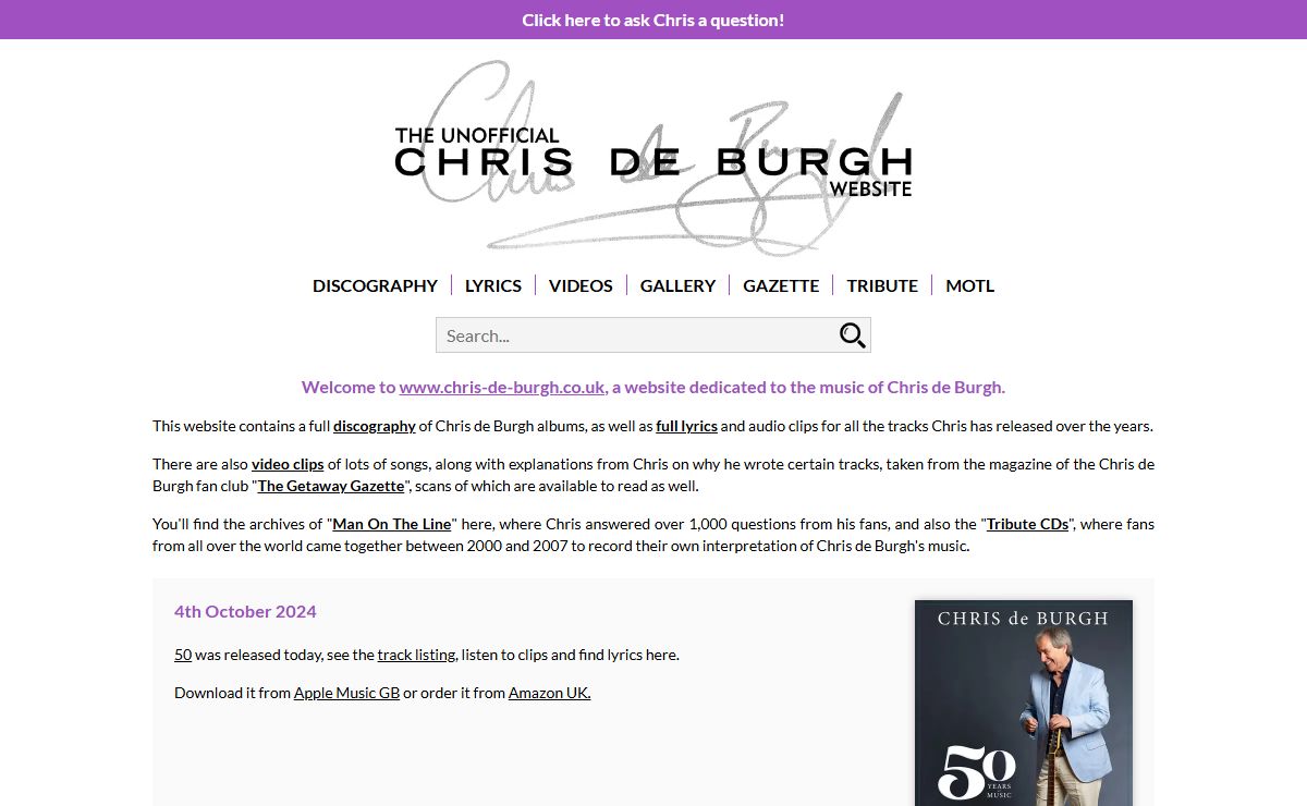 The Unofficial Chris de Burgh Website
