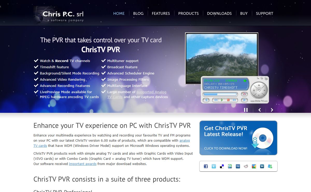 ChrisTV PVR - The PVR that TAKES control OVER Your TV Card. Watch FREE online TV with ChrisTV Online. TV Cards with MPEG2 Hardware Encoding. Developed by Chris P.C. srl