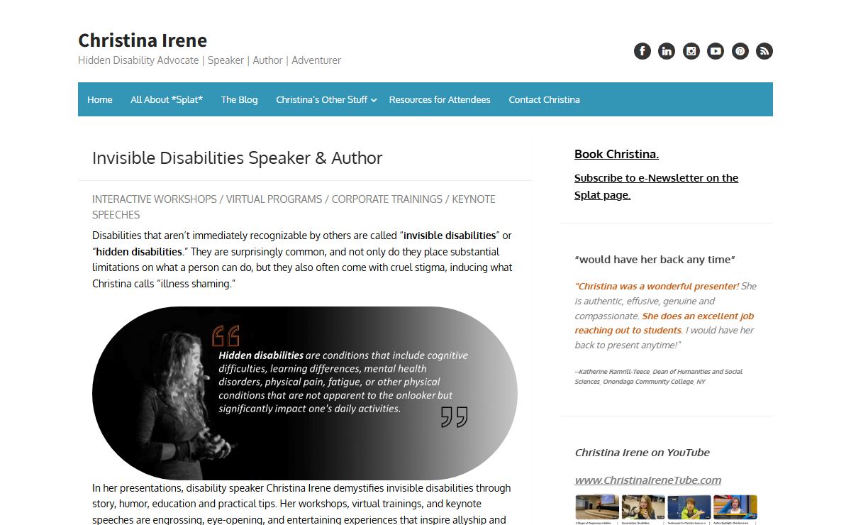 Invisible Disabilities Speaker & Author - Christina Irene