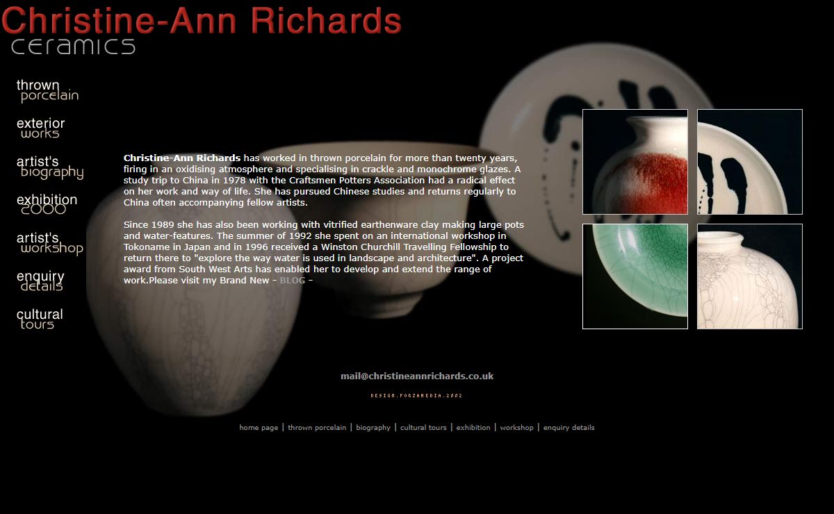 Christine-Ann Richards Home Page - Ceramics including exterior works and thrown porcelain.