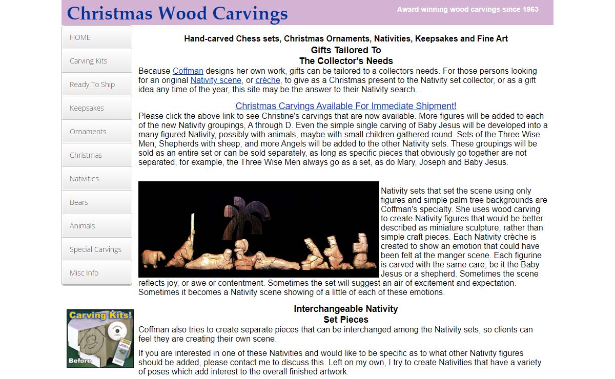 Christmas Gifts Nativity Sets Christmas Ornaments Greeting Cards Wood Carving Chess Sets Santa Claus Carvings