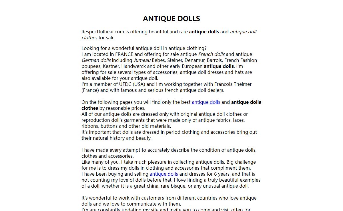 Antique dolls at Respectfulbear.com