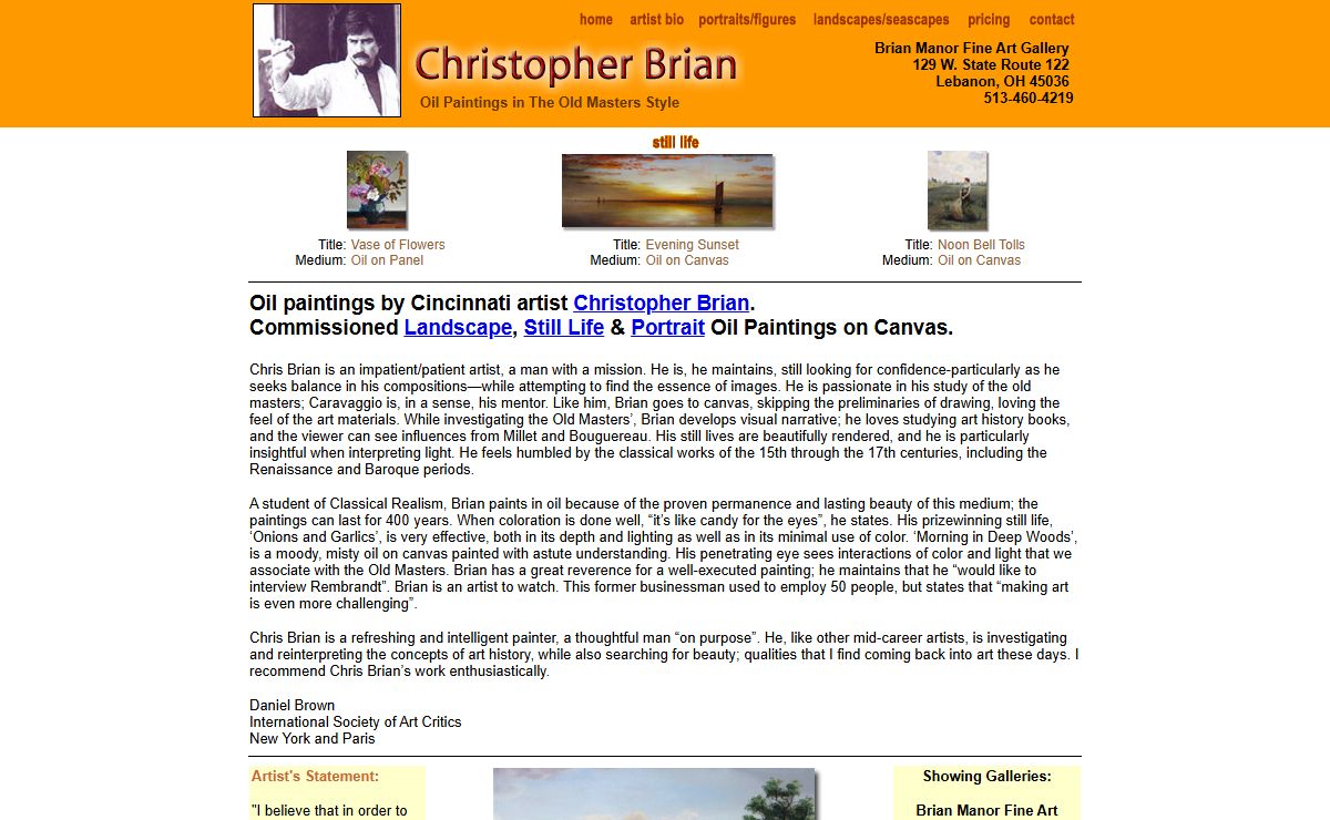 Oil Paintings of Landscapes, Still Life and Portraits by Cincinnati Oil Painter Christopher Brian