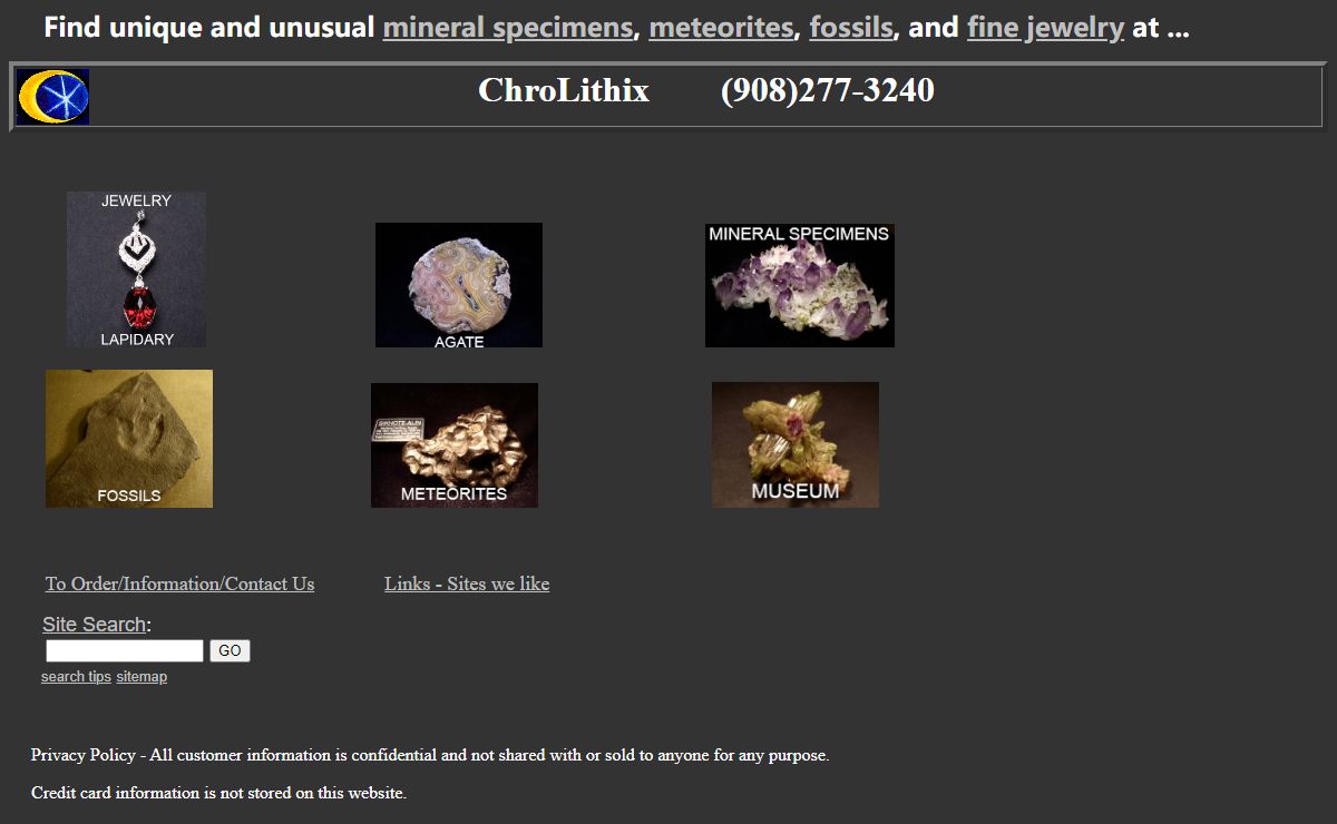 Unique minerals, meteorites, fossils, gemstones, fine jewelry at ChroLithix