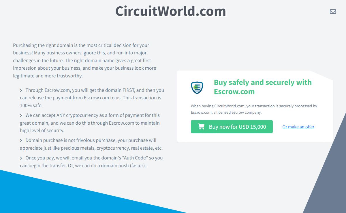 CircuitWorld.com domain name is for sale. Inquire now.