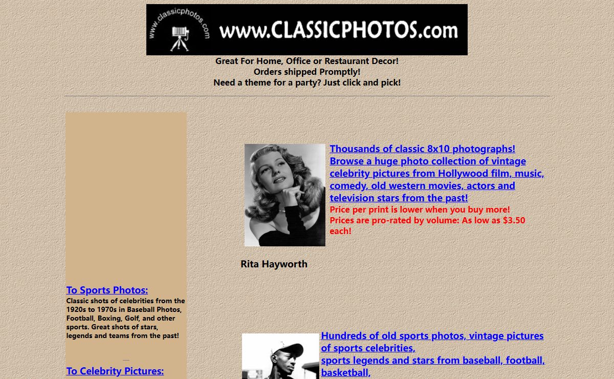 Movie Star Photos and Vintage Sports Celebrity Pictures at classicphotos.com.