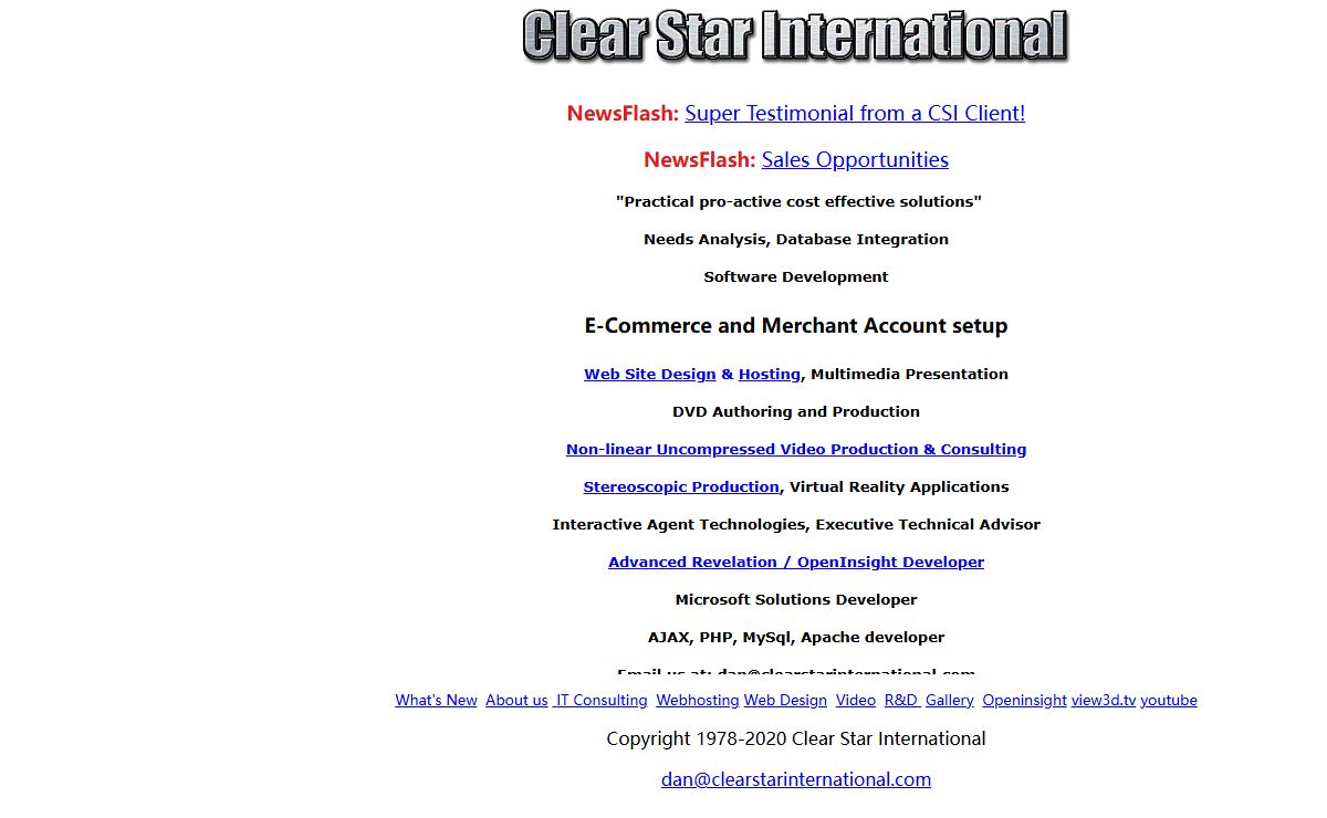 Clear Star International. Computer Consulting, Openinsight Developers, Web Technologies, Software Development, Needs Analysis, Practical pro-active cost effective solutions