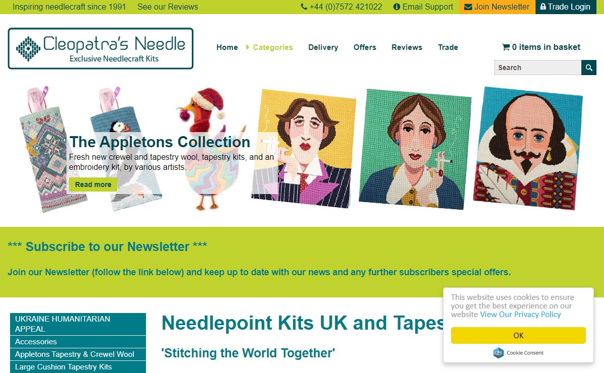 Needlepoint and tapestry kits, made in the UK