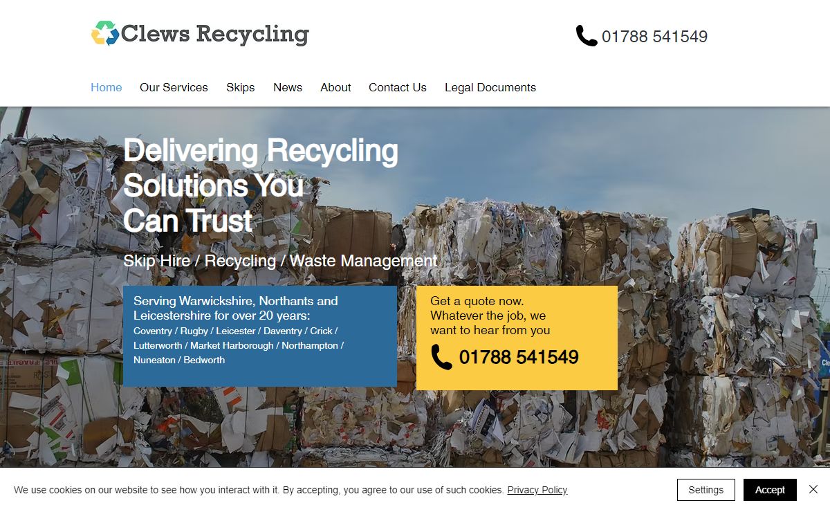 Clews Recycling. Coventry, Rugby Skip Hire & Recycling Solutions. England