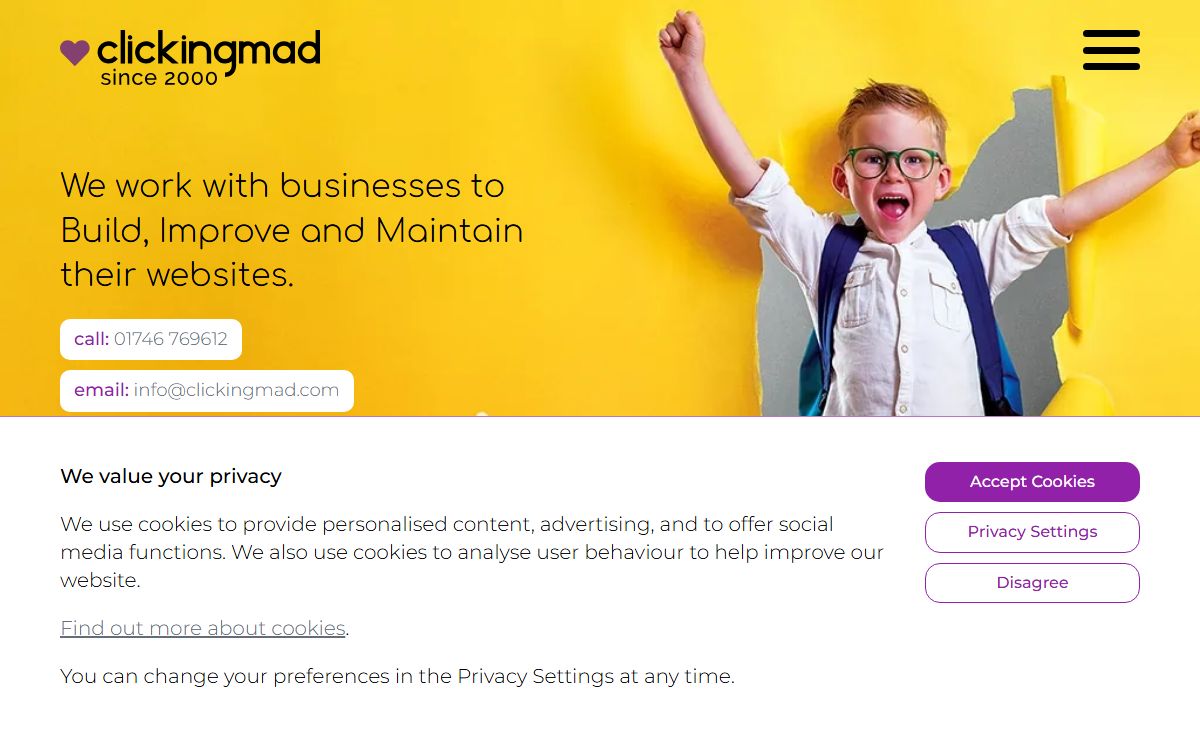 Website design, SEO, hosting and website support by Clickingmad