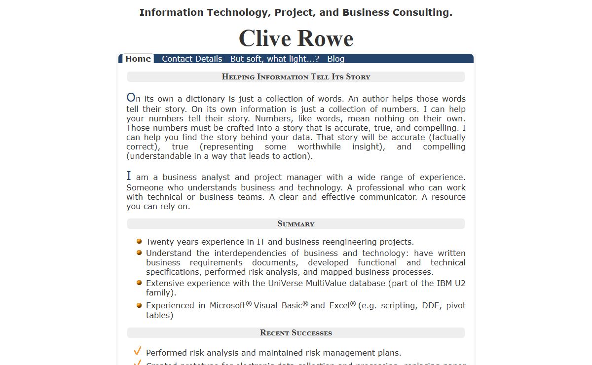 Clive Rowe, Information Technology, Project, and Business Consulting.
