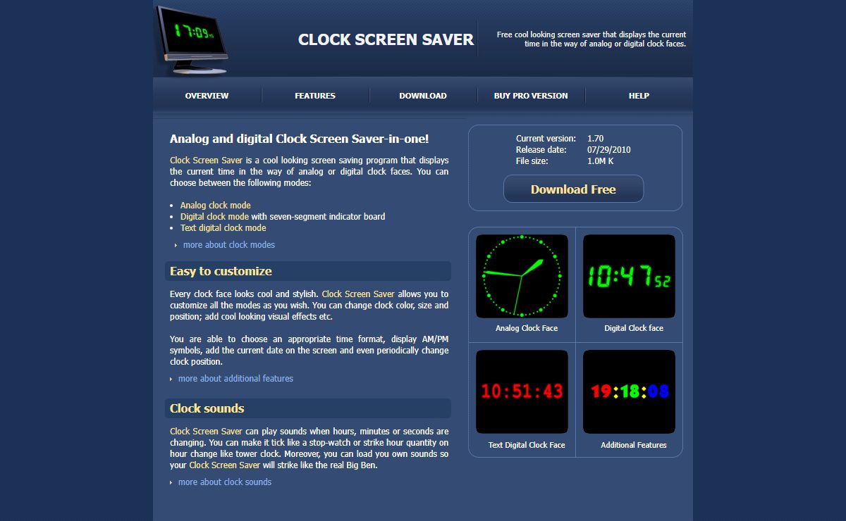 Free Clock Screen Saver - current time as analog or digital clock