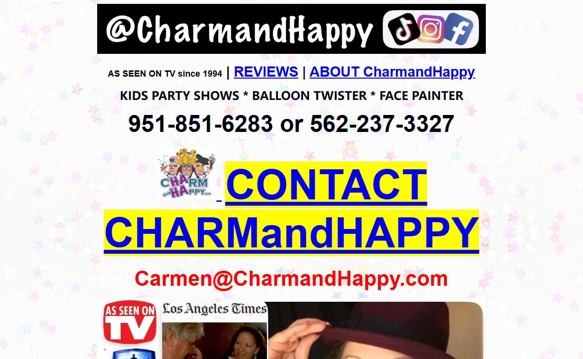 CharmandHappy.com Kids Party Shows Face Painter Balloon Twister 562-237-3327 Hemet San Jacinto