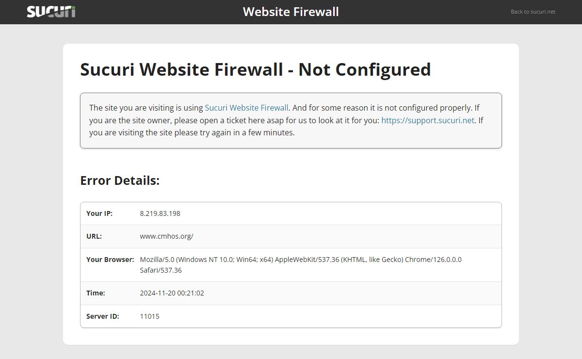Sucuri WebSite Firewall - Not Configured